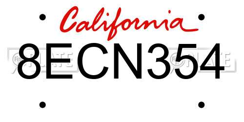 8ECN354 California License Plate