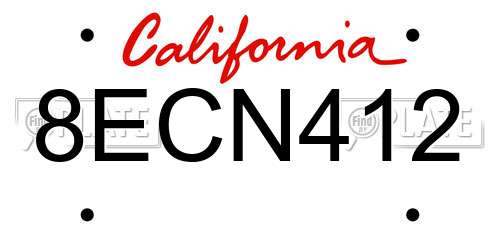 8ECN412 California License Plate