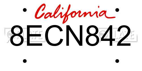 8ECN842 California License Plate