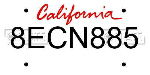 8ECN885 California License Plate
