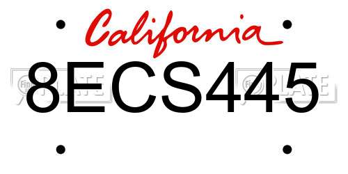 8ECS445 California License Plate
