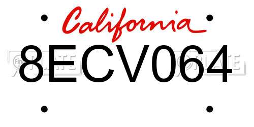 8ECV064 California License Plate