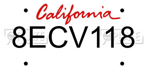 8ECV118 California License Plate