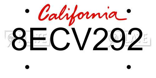 8ECV292 California License Plate