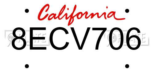 8ECV706 California License Plate