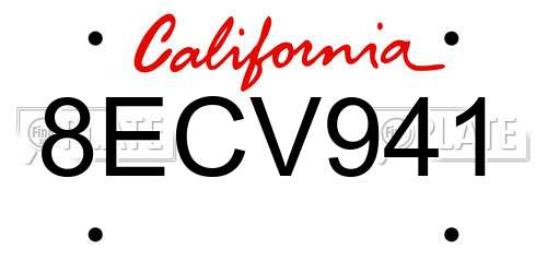 8ECV941 California License Plate
