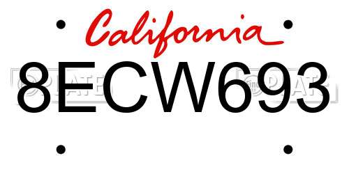 8ECW693 California License Plate