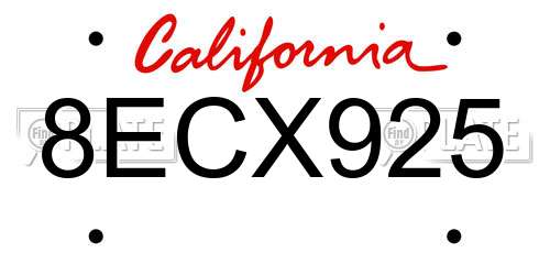 8ECX925 California License Plate