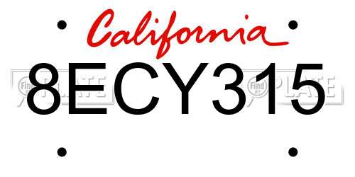 8ECY315 California License Plate