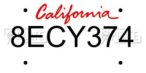 8ECY374 California License Plate