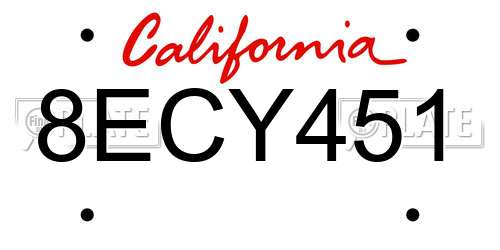 8ECY451 California License Plate