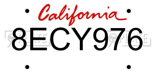 8ECY976 California License Plate