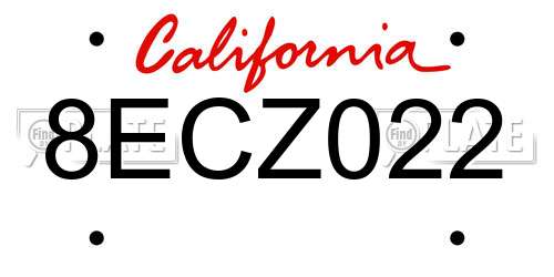 8ECZ022 California License Plate
