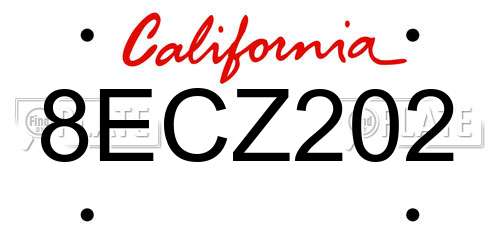 8ECZ202 California License Plate