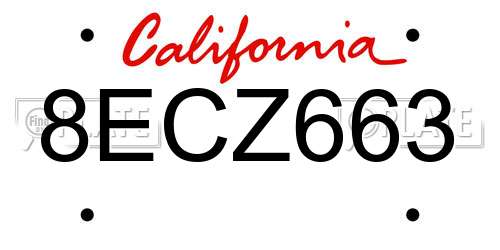 8ECZ663 California License Plate