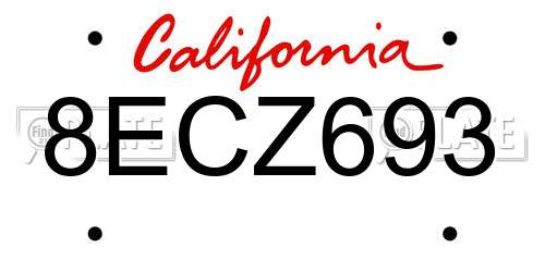 8ECZ693 California License Plate