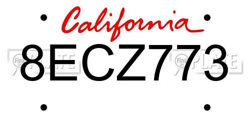 8ECZ773 California License Plate