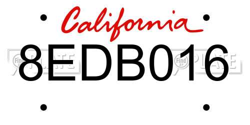 8EDB016 California License Plate