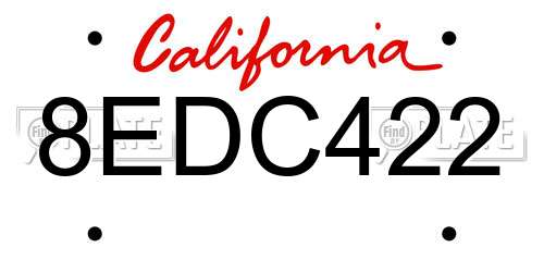 8EDC422 California License Plate