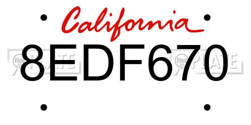 8EDF670 California License Plate