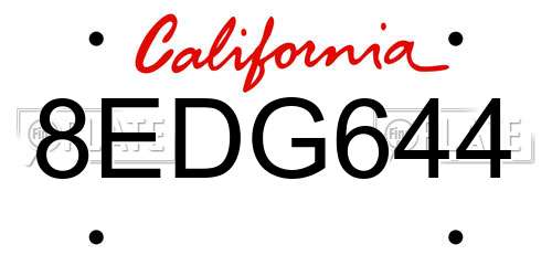 8EDG644 California License Plate