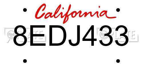 8EDJ433 California License Plate