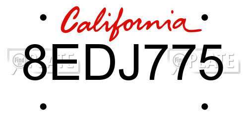8EDJ775 California License Plate