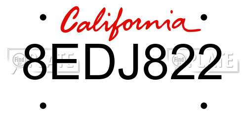 8EDJ822 California License Plate