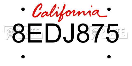 8EDJ875 California License Plate