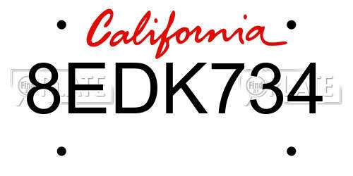 8EDK734 California License Plate