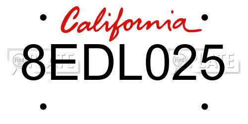 8EDL025 California License Plate