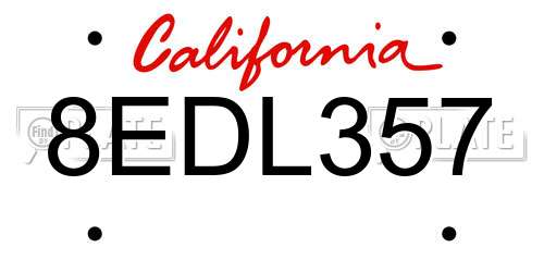 8EDL357 California License Plate