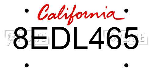 8EDL465 California License Plate