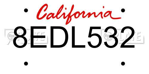 8EDL532 California License Plate