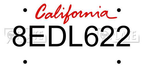 8EDL622 California License Plate