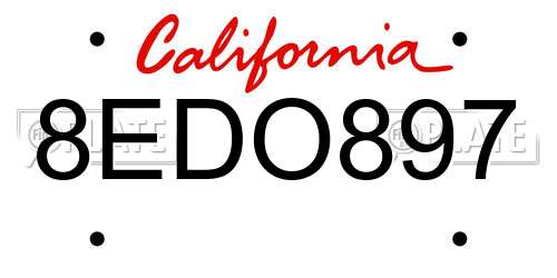 8EDO897 California License Plate