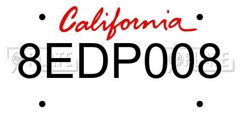 8EDP008 California License Plate