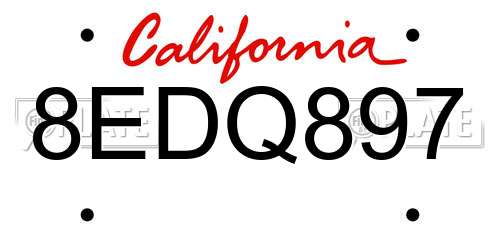 8EDQ897 California License Plate