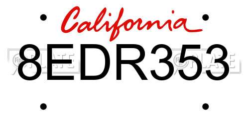 8EDR353 California License Plate