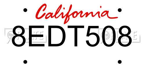 8EDT508 California License Plate