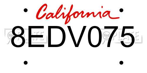 8EDV075 California License Plate