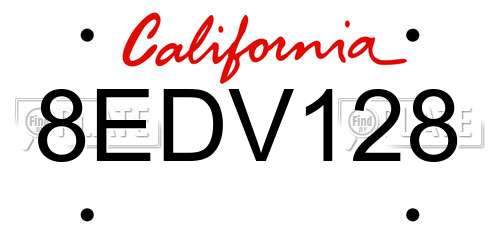 8EDV128 California License Plate
