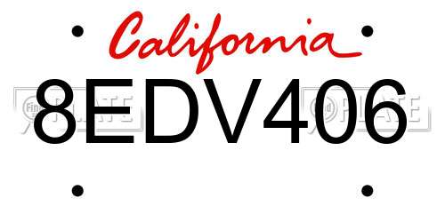 8EDV406 California License Plate