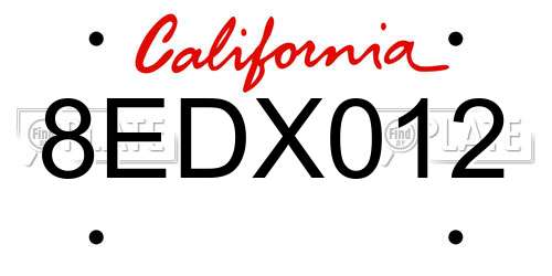 8EDX012 California License Plate