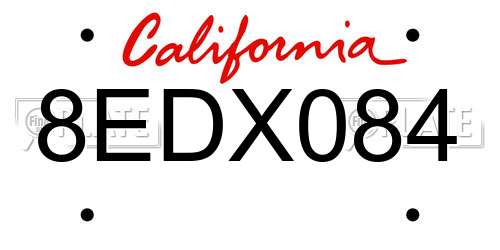 8EDX084 California License Plate