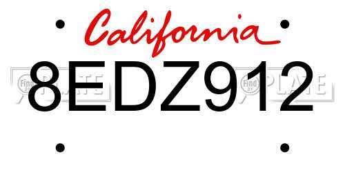8EDZ912 California License Plate