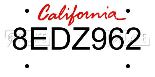 8EDZ962 California License Plate