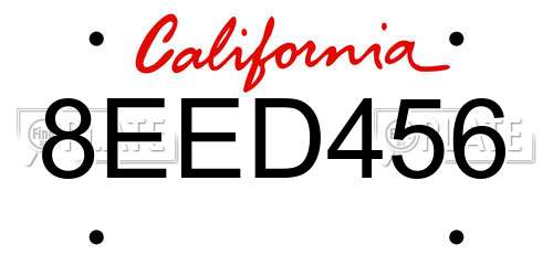 8EED456 California License Plate