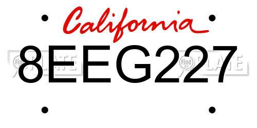 8EEG227 California License Plate