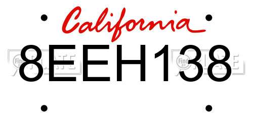 8EEH138 California License Plate